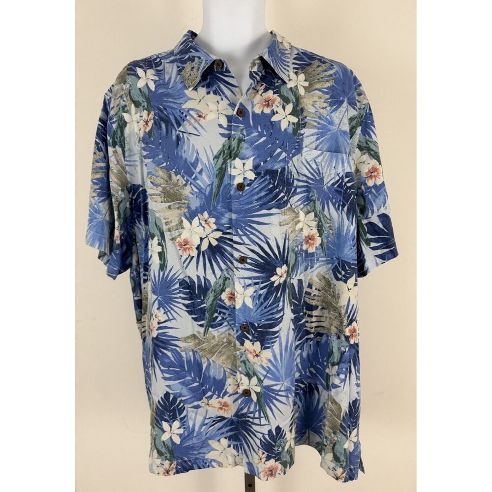 TOMMY BAHAMA Men's Blue/Multi Silk Short Sleeve Hawaiian Shirt Sz XXL